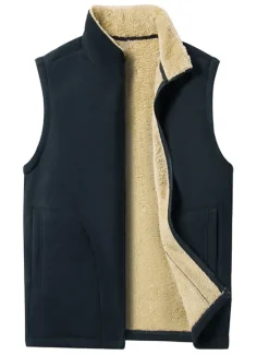 Discount OUKU Men's Fleece Vest Teddy Coat Vest Polar Fleece Gilet Outdoor Going out Streetwear Casual Fall Winter Pocket Quilted Polyester Windproof Warm Solid Color Zipper Stand Collar Regular Fit Black Gray Vest