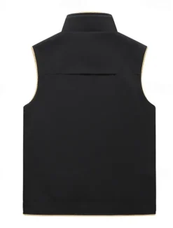 Hot OUKU Men's Fleece Vest Vest Gilet Daily Date Vacation Fashion Casual Fall & Winter Pocket Polyester Thermal Warm Comfortable Plain Zipper Stand Collar Regular Fit Black Yellow Khaki Dark Gray Vest