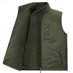 OUKU Men's Fleece Vest Vest Gilet Daily Outdoor clothing Sporty Casual Daily Winter Print Polyester Windproof Warm Number Zipper Stand Collar Regular Fit Black Army Green Blue Khaki Vest