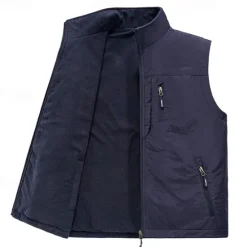 OUKU Men's Fleece Vest Vest Gilet Daily Outdoor clothing Sporty Casual Daily Winter Print Polyester Windproof Warm Number Zipper Stand Collar Regular Fit Black Army Green Blue Khaki Vest