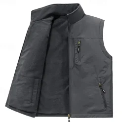 OUKU Men's Fleece Vest Vest Gilet Daily Outdoor clothing Sporty Casual Daily Winter Print Polyester Windproof Warm Number Zipper Stand Collar Regular Fit Black Army Green Blue Khaki Vest