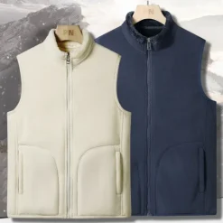 Sale OUKU Men's Fleece Vest Vest Polar Fleece Gilet Daily Date Vacation Fashion Casual Fall & Winter Pocket Polyester Thermal Warm Comfortable Plain Zipper Stand Collar Regular Fit Black Dark Blue Dark Gray