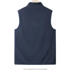 Sale OUKU Men's Fleece Vest Vest Polar Fleece Gilet Daily Date Vacation Fashion Casual Fall & Winter Pocket Polyester Thermal Warm Comfortable Plain Zipper Stand Collar Regular Fit Black Dark Blue Dark Gray