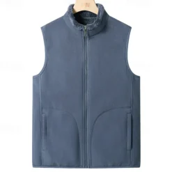 Sale OUKU Men's Fleece Vest Vest Polar Fleece Gilet Daily Date Vacation Fashion Casual Fall & Winter Pocket Polyester Thermal Warm Comfortable Plain Zipper Stand Collar Regular Fit Black Dark Blue Dark Gray