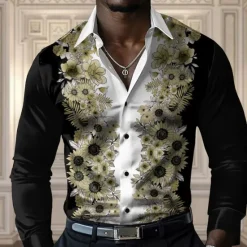 Clearance OUKU Men's Floral Casual Shirt Button Up Shirt Long Sleeve Casual Party Gift Casual Spring Fall Turndown Button Up Yellow Blue Purple Gray