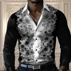 Clearance OUKU Men's Floral Casual Shirt Button Up Shirt Long Sleeve Casual Party Gift Casual Spring Fall Turndown Button Up Yellow Blue Purple Gray