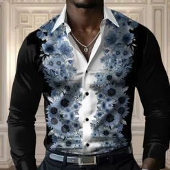 Clearance OUKU Men's Floral Casual Shirt Button Up Shirt Long Sleeve Casual Party Gift Casual Spring Fall Turndown Button Up Yellow Blue Purple Gray