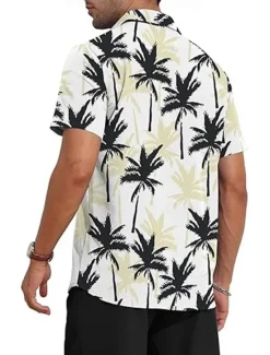 OUKU Men's Floral Coconut Palm 2pcs Shirts Sets Summer Tops Short Sleeve Short Pants Turndown Casual beach vacation Outdoor Home Casual 3D Print Summer Black White