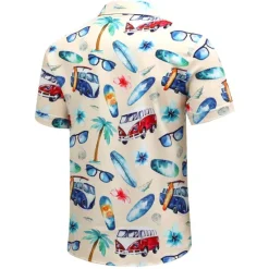Outlet OUKU Men's Floral Coconut Tree Bus Shirt Summer Hawaiian Shirt Aloha Shirt Short Sleeves Shirt Turndown Fashion Streetwear Designer Outdoor Street Casual Black Yellow Navy Blue S M L