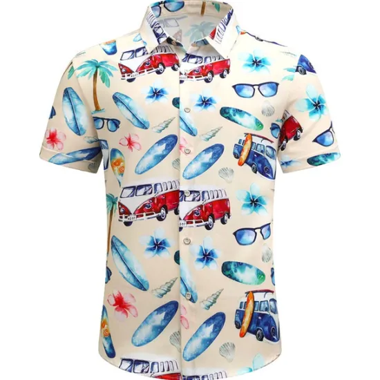 Outlet OUKU Men's Floral Coconut Tree Bus Shirt Summer Hawaiian Shirt Aloha Shirt Short Sleeves Shirt Turndown Fashion Streetwear Designer Outdoor Street Casual Black Yellow Navy Blue S M L
