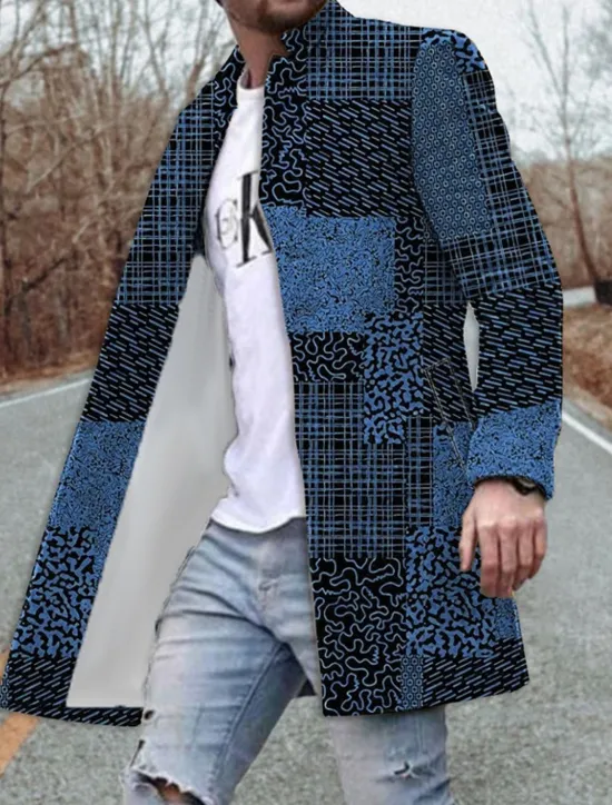 Clearance OUKU Men's Floral Color Block Graphic Prints Winter Coat Overcoat Coat Warm Breathable Comfortable Fashion Streetwear Business Work Wear to work Going out Pocket Print Fall & Winter Turndown Long Sleeve