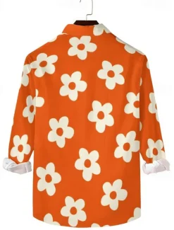 OUKU Men's Floral Daisy Tropical Flowers Shirt Summer Hawaiian Shirt Aloha Shirt Long Sleeve Shirt Turndown Casual Daily Wear Going out Purple Orange S M L