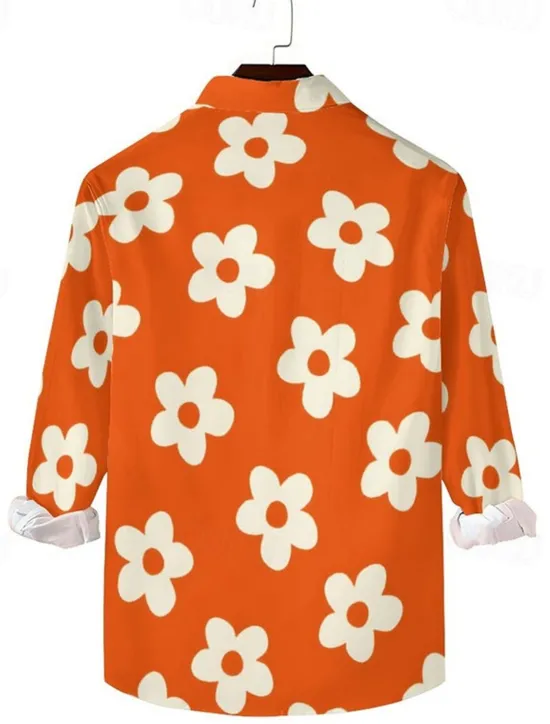 OUKU Men's Floral Daisy Tropical Flowers Shirt Summer Hawaiian Shirt Aloha Shirt Long Sleeve Shirt Turndown Casual Daily Wear Going out Purple Orange S M L