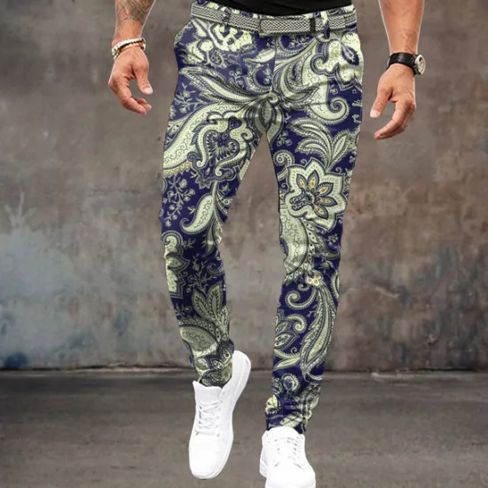 Best OUKU Men's Floral Dress Pants Mid Waist Vintage Casual Outdoor Home Dailywear Zipper Pocket Summer Spring Fall 3D Print Black Yellow Pink