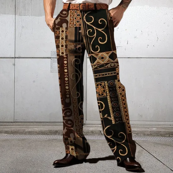 OUKU Men's Floral Ethnic Dress Pants Mid Waist Business Casual Formal Wedding Dailywear Zipper Pocket Straight Leg Trousers Summer Spring Fall 3D Print Yellow Blue Purple