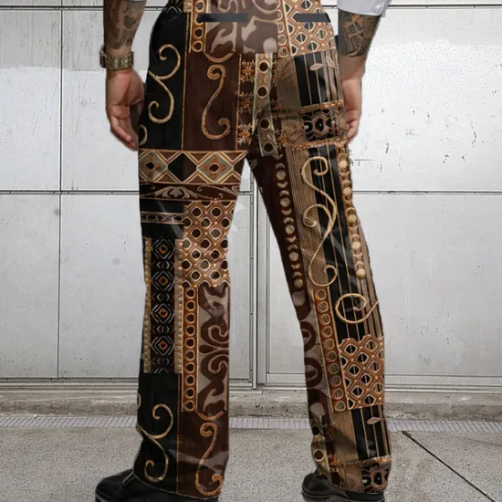OUKU Men's Floral Ethnic Dress Pants Mid Waist Business Casual Formal Wedding Dailywear Zipper Pocket Straight Leg Trousers Summer Spring Fall 3D Print Yellow Blue Purple
