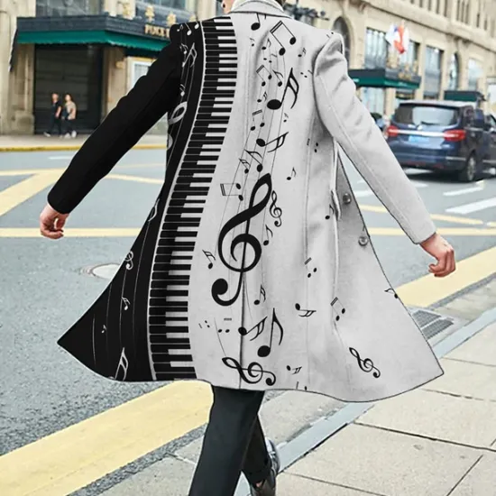 Hot OUKU Men's Floral Graphic Prints Pano Keys Winter Coat Overcoat Coat Warm Breathable Comfortable Fashion Streetwear Business Work Wear to work Going out Pocket Print Fall & Winter Turndown Long Sleeve