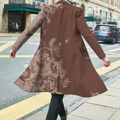 Sale OUKU Men's Floral Graphic Prints Winter Coat Overcoat Coat Warm Breathable Comfortable Fashion Streetwear Business Work Wear to work Going out Pocket Print Fall & Winter Turndown Long Sleeve Black White