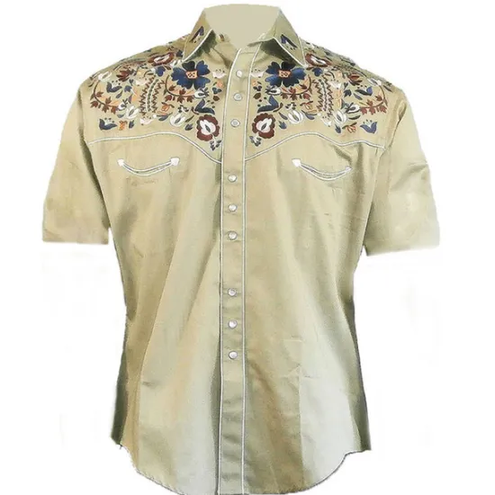 New OUKU Men's Floral Graphic Prints Shirt Western Shirt Cowboy Shirt Short Sleeve Fashion Streetwear Designer Outdoor Street Daily Summer Spring Turndown Print Apricot