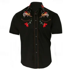 Sale OUKU Men's Floral Graphic Prints Shirt Western Shirt Cowboy Shirt Short Sleeve Fashion Streetwear Designer Outdoor Street Daily Summer Spring Turndown Print Black Yellow Blue Purple Gray