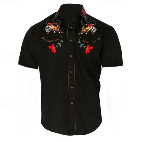 Sale OUKU Men's Floral Graphic Prints Shirt Western Shirt Cowboy Shirt Short Sleeve Fashion Streetwear Designer Outdoor Street Daily Summer Spring Turndown Print Black Yellow Blue Purple Gray