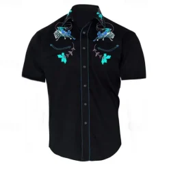 Sale OUKU Men's Floral Graphic Prints Shirt Western Shirt Cowboy Shirt Short Sleeve Fashion Streetwear Designer Outdoor Street Daily Summer Spring Turndown Print Black Yellow Blue Purple Gray
