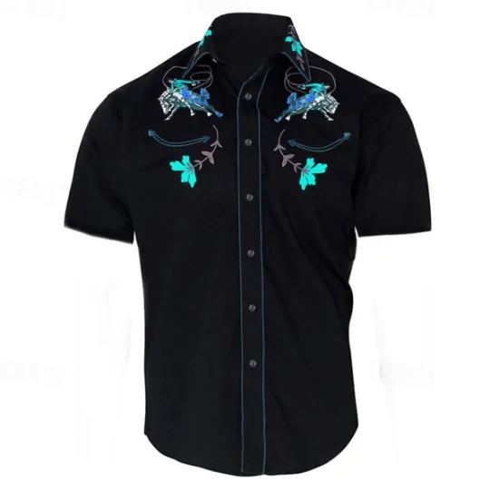 Sale OUKU Men's Floral Graphic Prints Shirt Western Shirt Cowboy Shirt Short Sleeve Fashion Streetwear Designer Outdoor Street Daily Summer Spring Turndown Print Black Yellow Blue Purple Gray