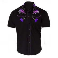 Sale OUKU Men's Floral Graphic Prints Shirt Western Shirt Cowboy Shirt Short Sleeve Fashion Streetwear Designer Outdoor Street Daily Summer Spring Turndown Print Black Yellow Blue Purple Gray