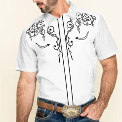 Best OUKU Men's Floral Graphic Prints Shirt Western Shirt Cowboy Shirt Short Sleeve Fashion Streetwear Designer Outdoor Street Daily Summer Spring Turndown Print Black White Red