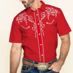 Best OUKU Men's Floral Graphic Prints Shirt Western Shirt Cowboy Shirt Short Sleeve Fashion Streetwear Designer Outdoor Street Daily Summer Spring Turndown Print Black White Red