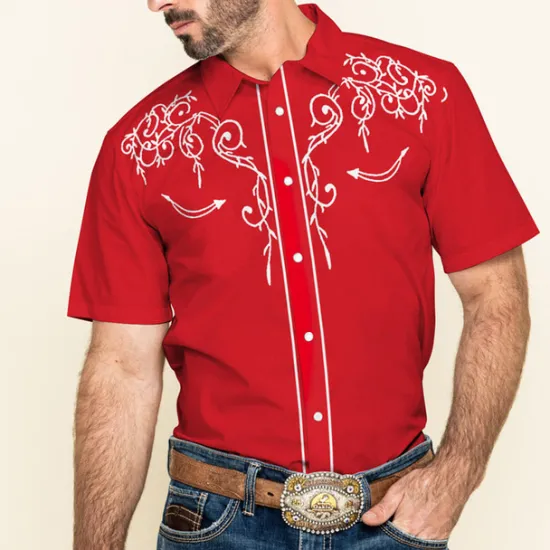 Best OUKU Men's Floral Graphic Prints Shirt Western Shirt Cowboy Shirt Short Sleeve Fashion Streetwear Designer Outdoor Street Daily Summer Spring Turndown Print Black White Red