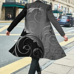 Online OUKU Men's Floral Graphic Prints Winter Coat Overcoat Coat Warm Breathable Comfortable Fashion Streetwear Business Work Wear to work Going out Pocket Print Fall & Winter Turndown Long Sleeve Red Gold Gray