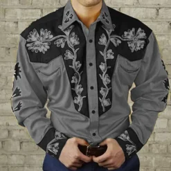 Hot OUKU Men's Floral Graphic Prints Shirt Western Shirt Cowboy Shirt Long Sleeve Fashion Designer Casual Outdoor Daily Fall & Winter Turndown Print Button-Down Yellow Red Purple Green Blue+Blue
