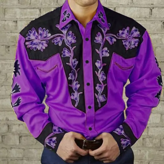 Hot OUKU Men's Floral Graphic Prints Shirt Western Shirt Cowboy Shirt Long Sleeve Fashion Designer Casual Outdoor Daily Fall & Winter Turndown Print Button-Down Yellow Red Purple Green Blue+Blue