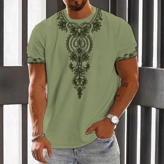 Clearance OUKU Men's Floral Graphic T Shirt Short Sleeve T shirt 3D Print Crew Neck Shirt Fashion Designer Ethnic Outdoor Daily Sports White Blue Brown Spring & Summer Clothing Apparel S M L XL 2XL 3XL