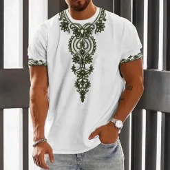 Clearance OUKU Men's Floral Graphic T Shirt Short Sleeve T shirt 3D Print Crew Neck Shirt Fashion Designer Ethnic Outdoor Daily Sports White Blue Brown Spring & Summer Clothing Apparel S M L XL 2XL 3XL