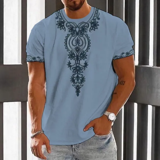 Clearance OUKU Men's Floral Graphic T Shirt Short Sleeve T shirt 3D Print Crew Neck Shirt Fashion Designer Ethnic Outdoor Daily Sports White Blue Brown Spring & Summer Clothing Apparel S M L XL 2XL 3XL