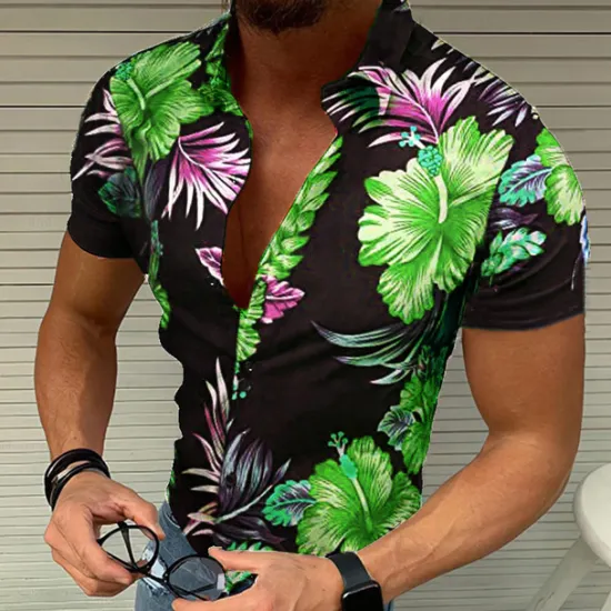 Discount OUKU Men's Floral Graphic Tropical Flowers Shirt Summer Hawaiian Shirt Aloha Shirt Short Sleeve Shirt Turndown Designer Casual Outdoor Party Casual Black / Red Blue Purple S M L