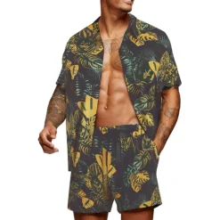Clearance OUKU Men's Floral Graphic Tropical Flowers 2pcs Shirts Sets Summer Hawaiian Shirt Short Sleeve Short Pants Turndown Designer Beach Vacation Casual Daily 3D Summer Silver Red / White Green / Black
