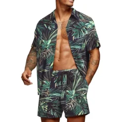 Clearance OUKU Men's Floral Graphic Tropical Flowers 2pcs Shirts Sets Summer Hawaiian Shirt Short Sleeve Short Pants Turndown Designer Beach Vacation Casual Daily 3D Summer Silver Red / White Green / Black