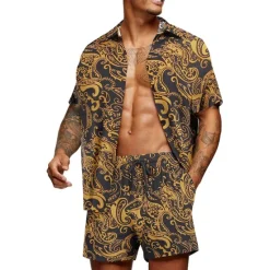 Clearance OUKU Men's Floral Graphic Tropical Flowers 2pcs Shirts Sets Summer Hawaiian Shirt Short Sleeve Short Pants Turndown Designer Beach Vacation Casual Daily 3D Summer Silver Red / White Green / Black