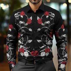 Best OUKU Men's Floral Halloween Costumes Day of the Dead Dress Shirt Button Up Shirt Long Sleeve Casual Business Casual Party Evening Wear Event / Party Daily Fall Winter Spring & Summer Shirt Collar Button