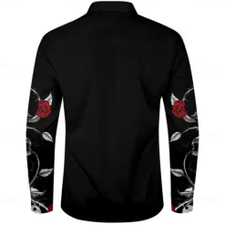 Best OUKU Men's Floral Halloween Costumes Day of the Dead Dress Shirt Button Up Shirt Long Sleeve Casual Business Casual Party Evening Wear Event / Party Daily Fall Winter Spring & Summer Shirt Collar Button