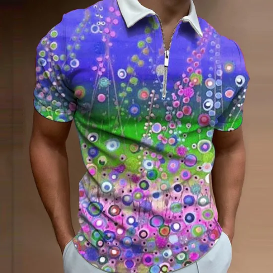 Discount OUKU Men's Floral Hawaiian Polo Shirts Golf Shirt Short Sleeve Polo Shirts Collared Shirts Casual Beach Wear Vacation Wear Tropical Wear Party Outfits 3D Print Quarter Zip Polo Yellow Pink Red