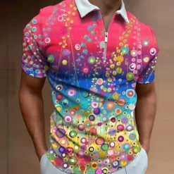 Discount OUKU Men's Floral Hawaiian Polo Shirts Golf Shirt Short Sleeve Polo Shirts Collared Shirts Casual Beach Wear Vacation Wear Tropical Wear Party Outfits 3D Print Quarter Zip Polo Yellow Pink Red
