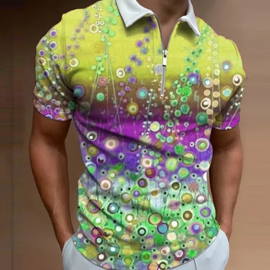Discount OUKU Men's Floral Hawaiian Polo Shirts Golf Shirt Short Sleeve Polo Shirts Collared Shirts Casual Beach Wear Vacation Wear Tropical Wear Party Outfits 3D Print Quarter Zip Polo Yellow Pink Red