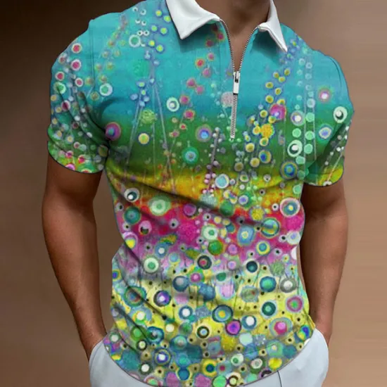 Discount OUKU Men's Floral Hawaiian Polo Shirts Golf Shirt Short Sleeve Polo Shirts Collared Shirts Casual Beach Wear Vacation Wear Tropical Wear Party Outfits 3D Print Quarter Zip Polo Yellow Pink Red