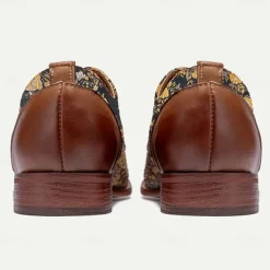 Discount OUKU Men's Floral Jacquard Oxford Shoes with Faux Leather Toe Cap and Heel – Vintage Style Dress Shoes for Formal Events Brown