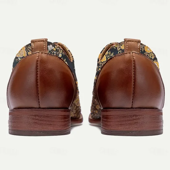 Discount OUKU Men's Floral Jacquard Oxford Shoes with Faux Leather Toe Cap and Heel – Vintage Style Dress Shoes for Formal Events Brown