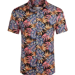 Sale OUKU Men's Floral Leaves Tropical Plants 2pcs Shirts Sets Summer Hawaiian Shirt Short Sleeve Short Pants Turndown Tropical Fashion Hawaiian Street Casual Hawaiian Print Summer Spring Black White Brown